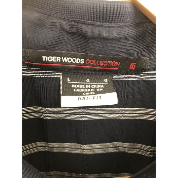 Nike Tiger Woods Polo Shirt Mens Large Navy Striped Short Sleeve Dri Fit Golf - Picture 4 of 8